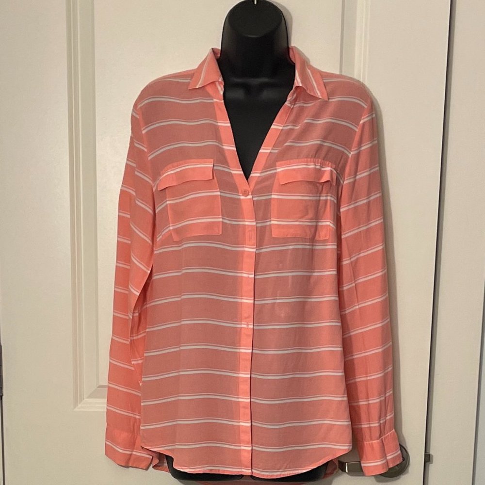 New York & Company Pink Stripped Blouse